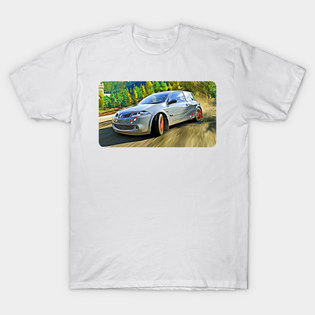 Renault Megane RS Cartoon Drawing Action Print T-Shirt by Auto-Prints